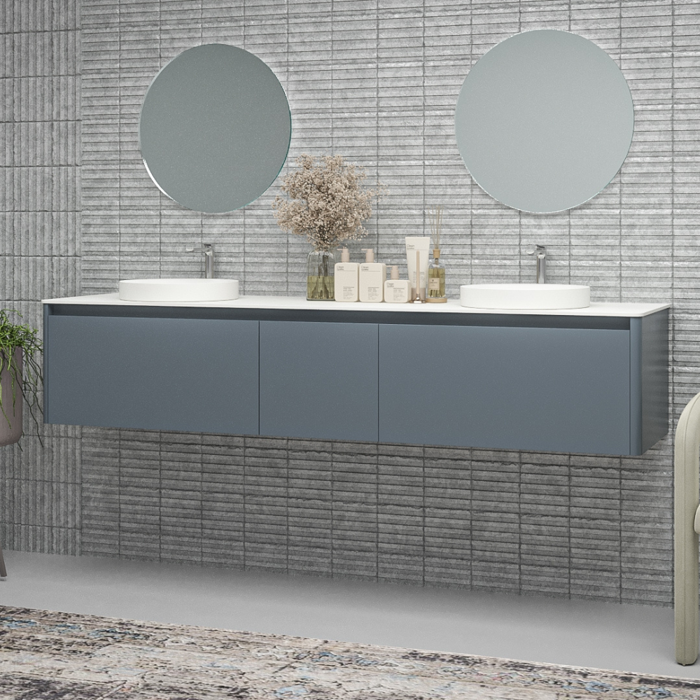 Mueble de baño FUSE suspendido 3 cajones GRIS AZULADO - Imagen 4
