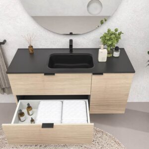 Mueble de baño suspendido 2 cajones / 1 puerta  VITO ALCATRAZ  con lavabo porcelana NEGRO