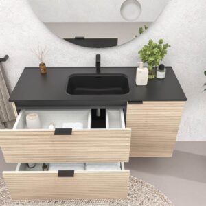 Mueble de baño suspendido 2 cajones / 1 puerta  VITO ALCATRAZ  con lavabo porcelana NEGRO