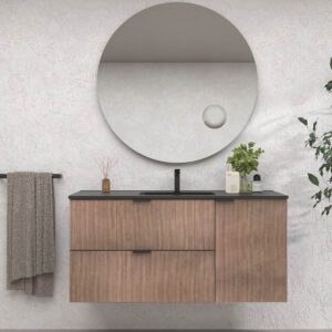 Mueble de baño suspendido 2 cajones / 1 puerta  VITO bicolor BASTILLA/NEGRO  con lavabo porcelana NEGRO