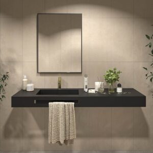 Espejo de baño KEOPS con arenado pintado NEGRO con luz LED ambiental