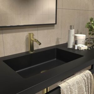 Espejo de baño KEOPS con arenado pintado NEGRO con luz LED ambiental