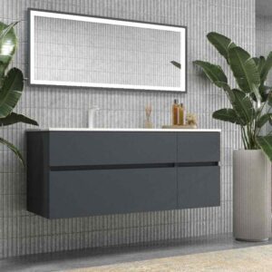 Mueble de baño DUNE suspendido 4 cajones con encimera SOLID SURFACE 2 senos Gris Grafito