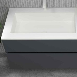Mueble de baño DUNE suspendido 4 cajones con encimera SOLID SURFACE 2 senos Gris Grafito