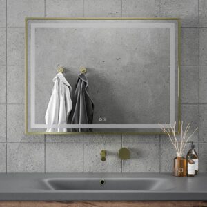 Espejo de baño RUNA marco aluminio ORO CEPILLADO con luz LED frontal