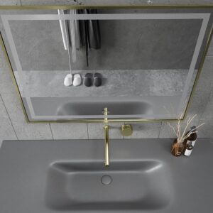 Espejo de baño RUNA marco aluminio ORO CEPILLADO con luz LED frontal