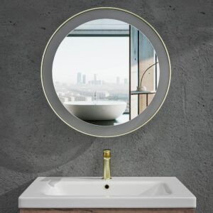 Espejo de baño VERA redondo marco aluminio ORO CEPILLADO con luz LED frontal