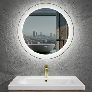 Espejo de baño VERA redondo marco aluminio ORO CEPILLADO con luz LED frontal