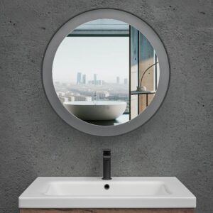 Espejo de baño VERA redondo marco aluminio NEGRO con luz LED frontal