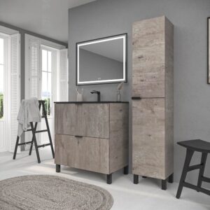 Mueble de baño con patas 2 cajones LUCE HORMIGON con lavabo porcelana NEGRO
