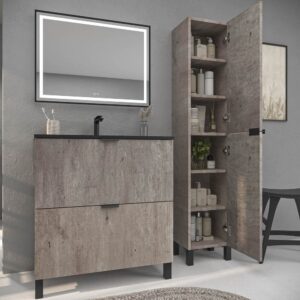 Mueble de baño con patas 2 cajones LUCE HORMIGON con lavabo porcelana NEGRO