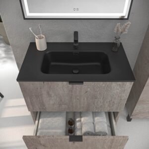 Mueble de baño con patas 2 cajones LUCE HORMIGON con lavabo porcelana NEGRO