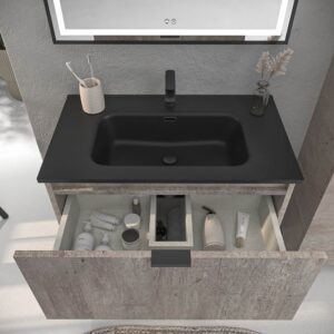 Mueble de baño con patas 2 cajones LUCE HORMIGON con lavabo porcelana NEGRO
