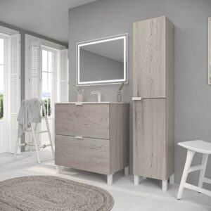 Mueble de baño con patas 2 cajones LUCE ROBLE MOZART con lavabo porcelana BLANCO