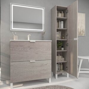 Mueble de baño con patas 2 cajones LUCE ROBLE MOZART con lavabo porcelana BLANCO