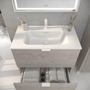 Mueble de baño con patas 2 cajones LUCE ROBLE MOZART con lavabo porcelana BLANCO