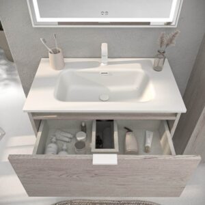 Mueble de baño con patas 2 cajones LUCE ROBLE MOZART con lavabo porcelana BLANCO