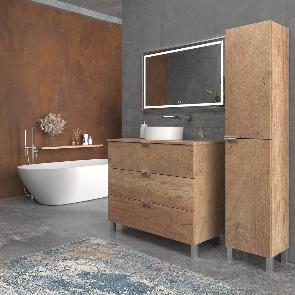 Mueble de baño con patas 3 cajones LUXOR ARIZONA lavabo sobre encimera porcelana BLANCO - Imagen 6
