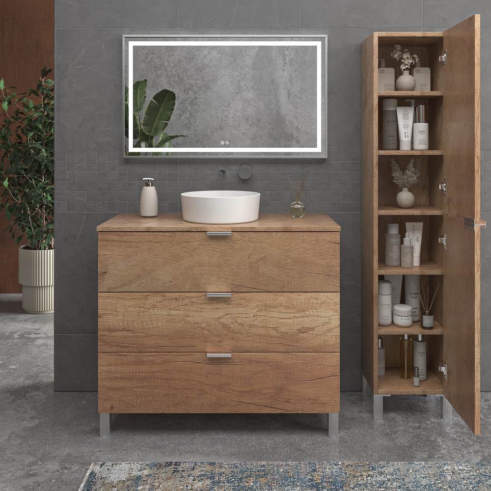 Mueble de baño con patas 3 cajones LUXOR ARIZONA lavabo sobre encimera porcelana BLANCO - Imagen 5
