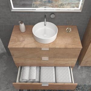 Mueble de baño con patas 3 cajones LUXOR ARIZONA lavabo sobre encimera porcelana BLANCO