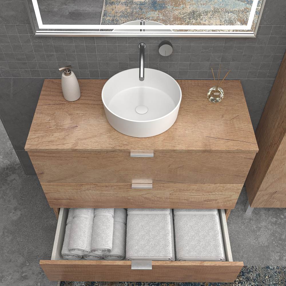 Mueble de baño con patas 3 cajones LUXOR ARIZONA lavabo sobre encimera porcelana BLANCO - Imagen 4