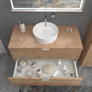 Mueble de baño con patas 3 cajones LUXOR ARIZONA lavabo sobre encimera porcelana BLANCO