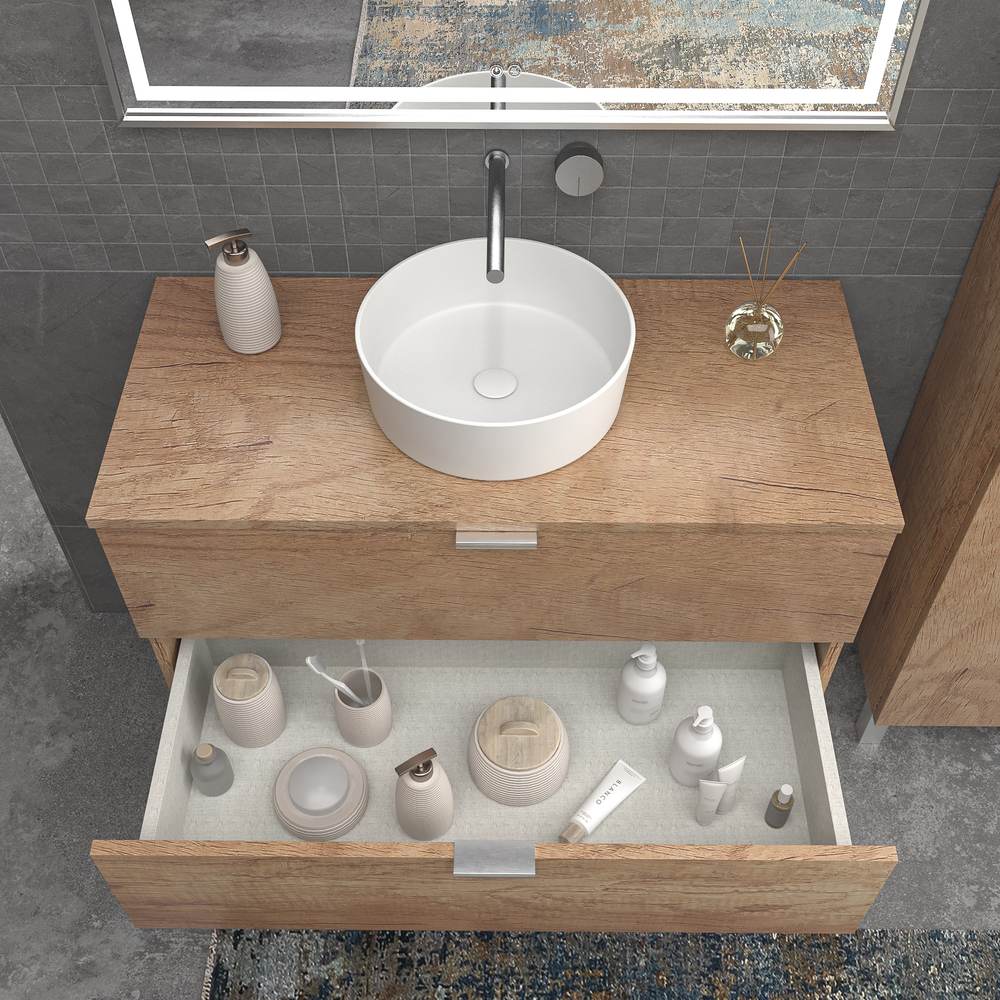 Mueble de baño con patas 3 cajones LUXOR ARIZONA lavabo sobre encimera porcelana BLANCO - Imagen 3