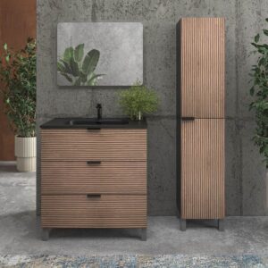 Mueble de baño con patas 3 cajones LUXOR bicolor BASTILLA/NEGRO con encimera porcelana NEGRO