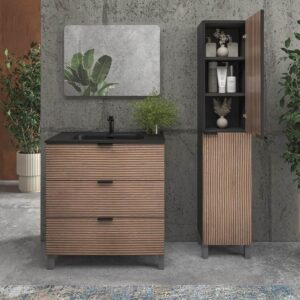Mueble de baño con patas 3 cajones LUXOR bicolor BASTILLA/NEGRO con encimera porcelana NEGRO
