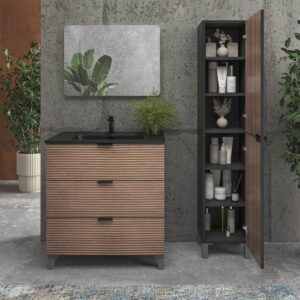 Mueble de baño con patas 3 cajones LUXOR bicolor BASTILLA/NEGRO con encimera porcelana NEGRO
