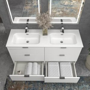Mueble de baño con patas 6 cajones LUXOR BLANCO con encimera porcelana BLANCO