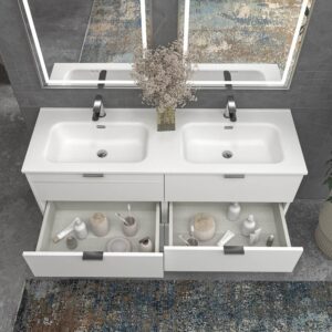 Mueble de baño con patas 6 cajones LUXOR BLANCO con encimera porcelana BLANCO