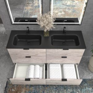 Mueble de baño con patas 6 cajones LUXOR HORMIGON con encimera porcelana NEGRO