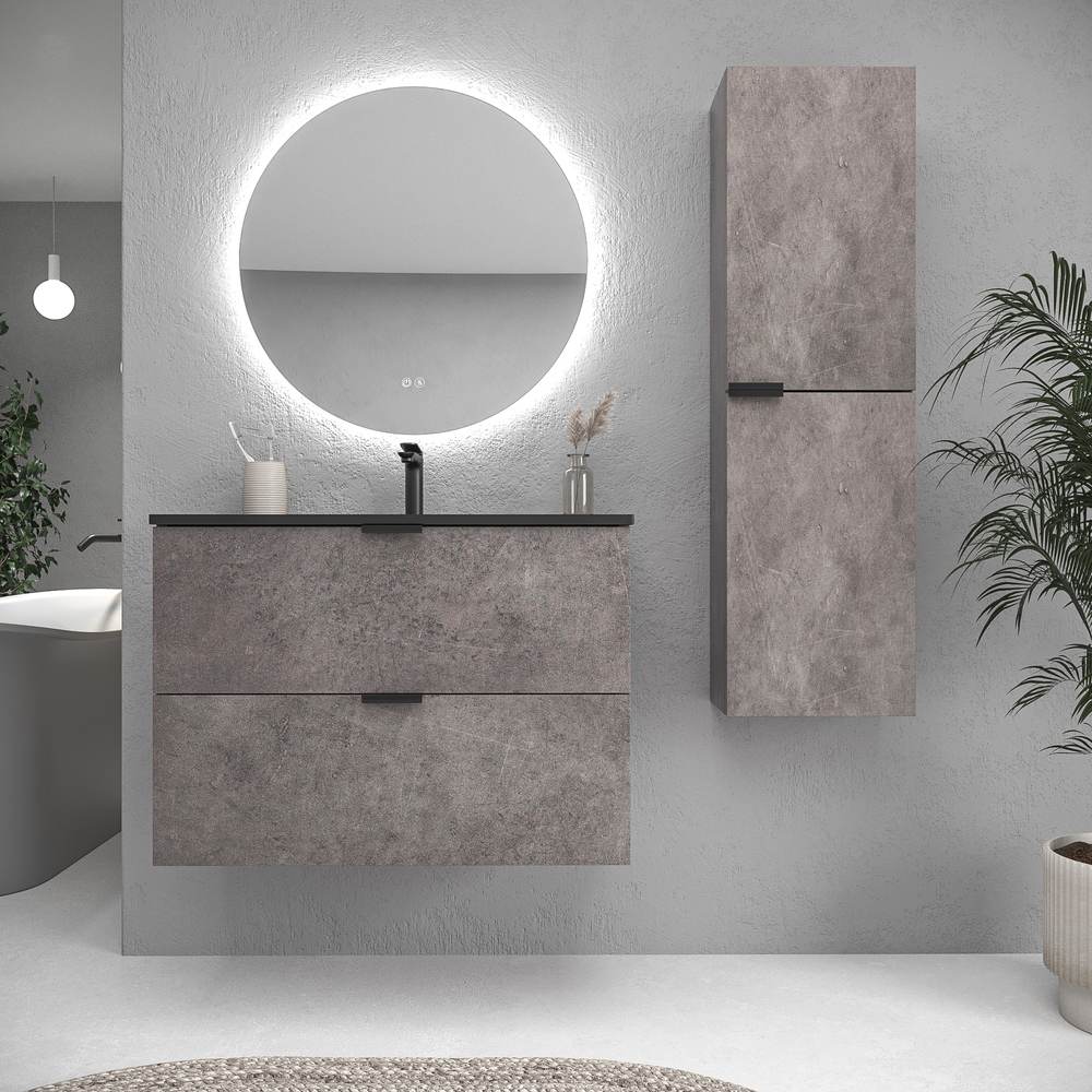 Mueble de baño suspendido 2 cajones ADAM con lavabo porcelana HORMIGON
