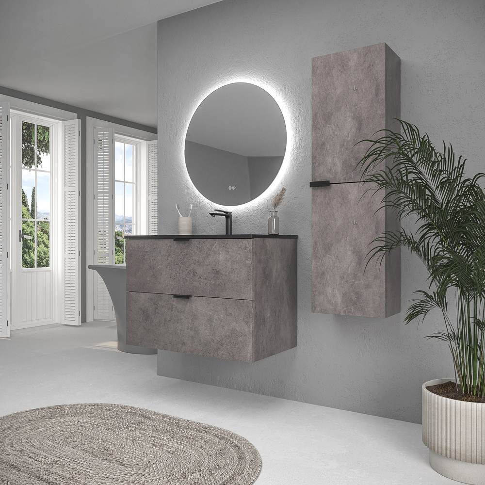Mueble de baño suspendido 2 cajones ADAM con lavabo porcelana HORMIGON - Imagen 5