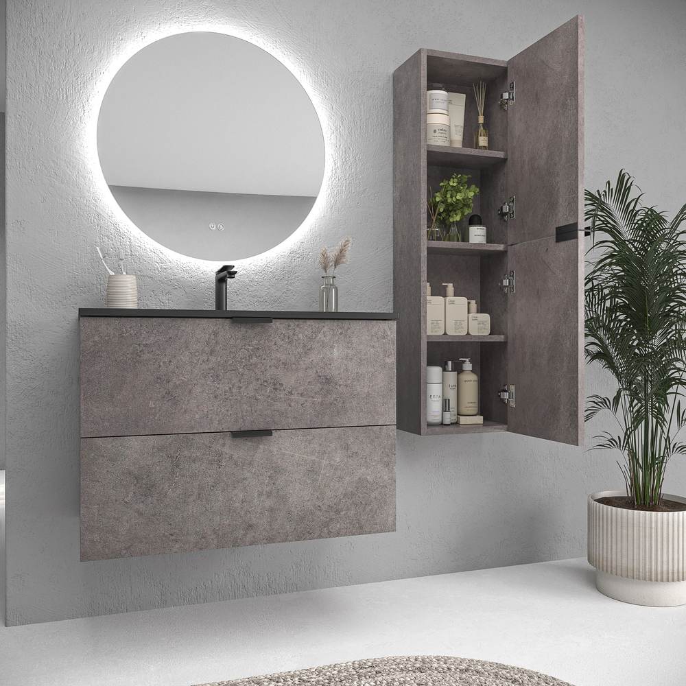 Mueble de baño suspendido 2 cajones ADAM con lavabo porcelana HORMIGON - Imagen 4