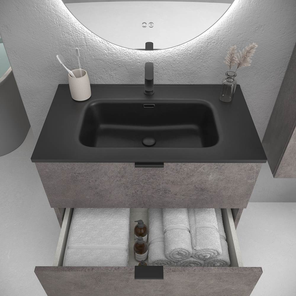 Mueble de baño suspendido 2 cajones ADAM con lavabo porcelana HORMIGON - Imagen 3
