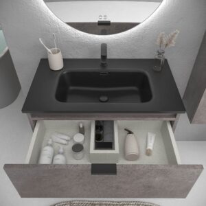 Mueble de baño suspendido 2 cajones ADAM  con lavabo porcelana HORMIGON