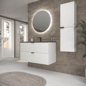 Mueble de baño suspendido 2 cajones ADAM acabado BLANCO  con lavabo porcelana NEGRO