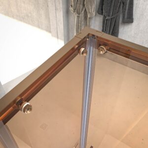 Mampara de ducha NOVUM rectangular 2 fijos - 2 puertas correderas vidrio 6 mm. Parsol bronce ACERO INOXIDABLE Cobre mate