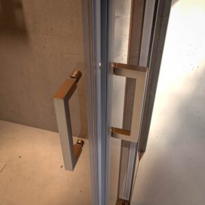 Mampara de ducha NOVUM rectangular 2 fijos - 2 puertas correderas vidrio 6 mm. Parsol bronce ACERO INOXIDABLE Cobre mate