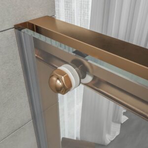 Mampara de ducha NOVUM frontal 1 fijo - 1 puerta corredera vidrio transparente 6 mm. COBRE MATE