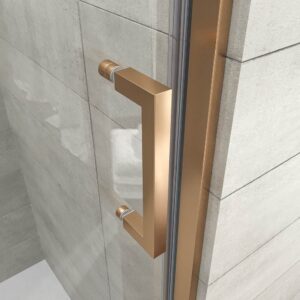 Mampara de ducha NOVUM frontal 1 fijo - 1 puerta corredera vidrio transparente 6 mm. COBRE MATE