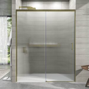 Mampara de ducha NOVUM frontal 1 fijo - 1 puerta corredera vidrio acanalado 6 mm. ORO MATE
