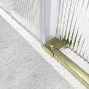 Mampara de ducha NOVUM frontal 1 fijo - 1 puerta corredera vidrio acanalado 6 mm. ORO MATE