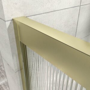 Mampara de ducha NOVUM frontal 1 fijo - 1 puerta corredera vidrio acanalado 6 mm. ORO MATE