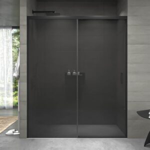 Mampara de ducha NOVUM frontal 1 fijo - 1 puerta corredera vidrio parsol gris 6 mm. GUN METAL