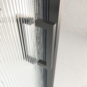 Mampara de ducha NOVUM rectangular 1 fijo - 1 puerta corredera + 1 fijo vidrio 6 mm.  vidrio acanalado ACERO INOXIDABLE Gun metal