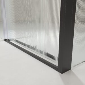 Mampara de ducha NOVUM rectangular 1 fijo - 1 puerta corredera + 1 fijo vidrio 6 mm.  vidrio acanalado ACERO INOXIDABLE Gun metal