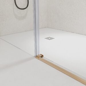 Mampara de ducha NOVUM rectangular 1 fijo - 1 puerta corredera + 1 fijo vidrio 6 mm.  transparente ACERO INOXIDABLE Cobre mate